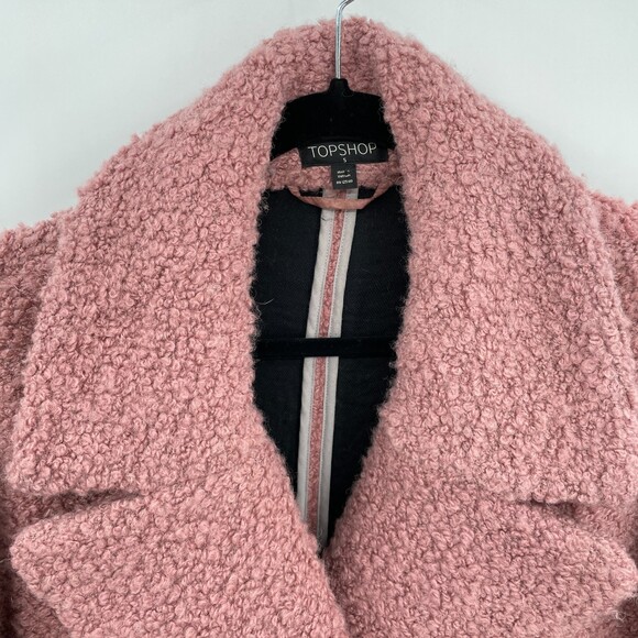 TOPSHOP Alicia Boucle Slouch Pink Wool Blend Long Line Coat Size S - Picture 3 of 8